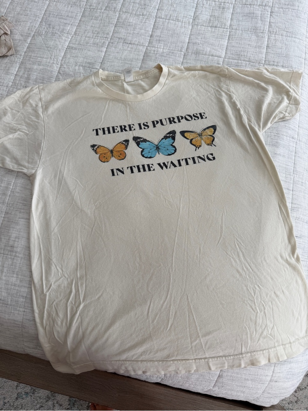 Cream Graphic Tee with Butterflies - There Is Purpose